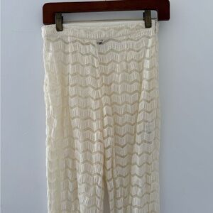 Women Cream Sheer Textured Beach Pants Swim Cover Up